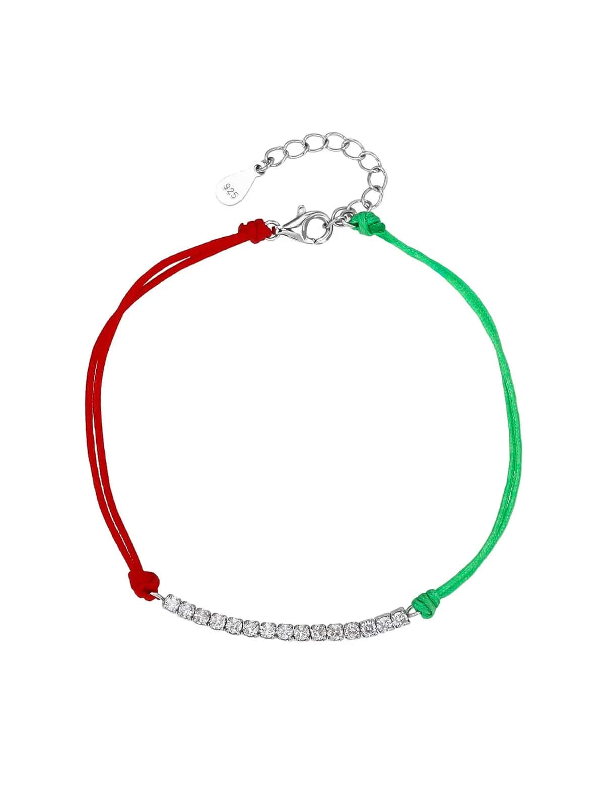 National Light – Tricolor cord bracelet with zirconia inlays, AG 925, rhodium-plated