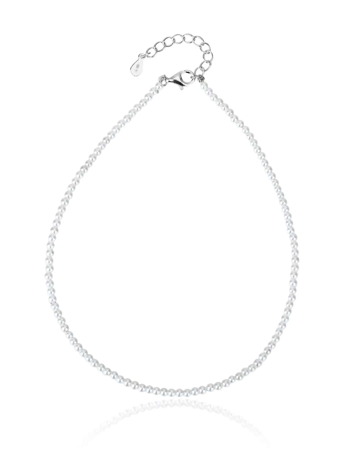 Silberne Fußkette mit weißen Muschelperlen, AG 925, rhodiniert